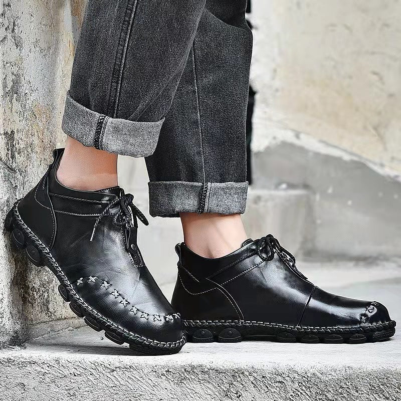Mens Hand Stitching Non-Slip Soft Sole Genuine Leather Ankle Chukka Boots